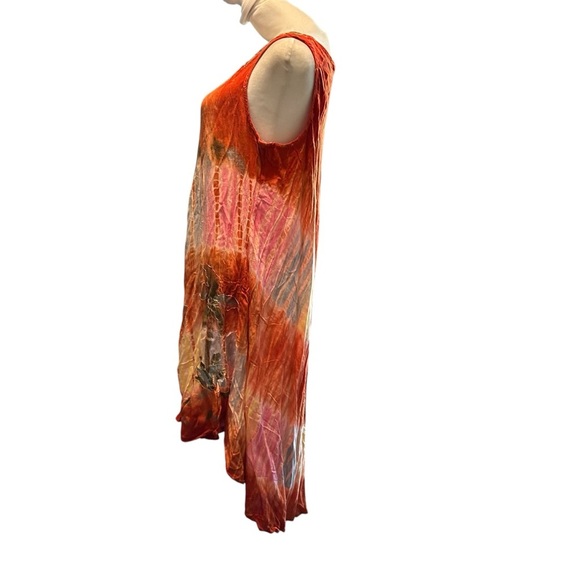 Kohinoor women's one size sleeveless orange tie dye asymmetrical dress - Picture 3 of 6